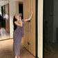 High-grade purple tube top dress, elegant and slim design, fake two-piece shawl pleated hip skirt R1485