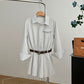 Old Money Style Long Sleeve Striped Shirt Dress R2092