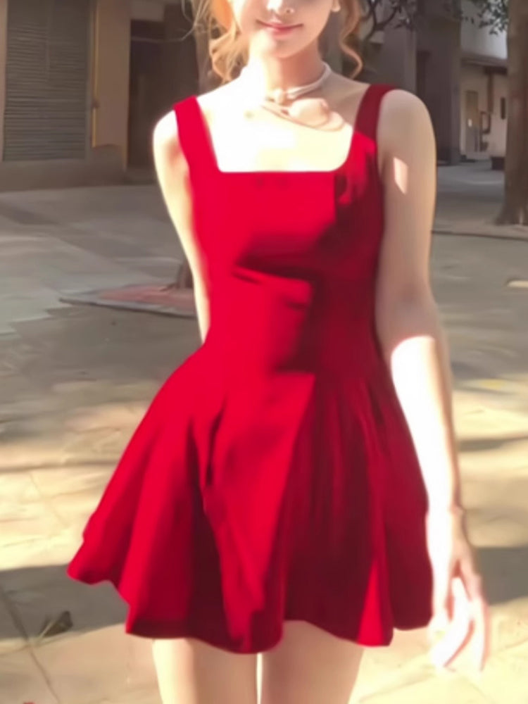 French style bowknot backless suspender dress for women high-end waist dress R3142