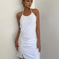 Hot girl style halter neck straps pleated slit slim suspender skirt holiday style hip skirt dress R3086