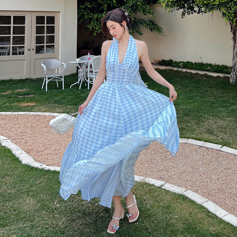 Beach dress with a seaside holiday atmosphere, fairy temperament, big swing skirt R1009