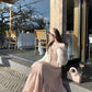 Gentle fairy nude pink lace sling long skirt dress R3872