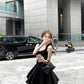 French style black vest dress summer high-end waist skirt R3869