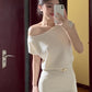 Beautiful white knitted dress gentle temperament waist hip short skirt R0803