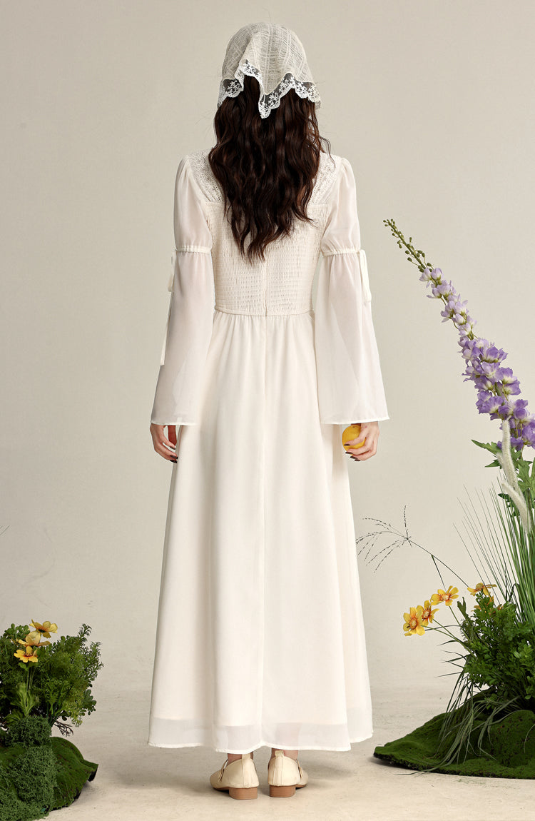 French gentle style white dress female temperament beautiful fairy long dress R1950