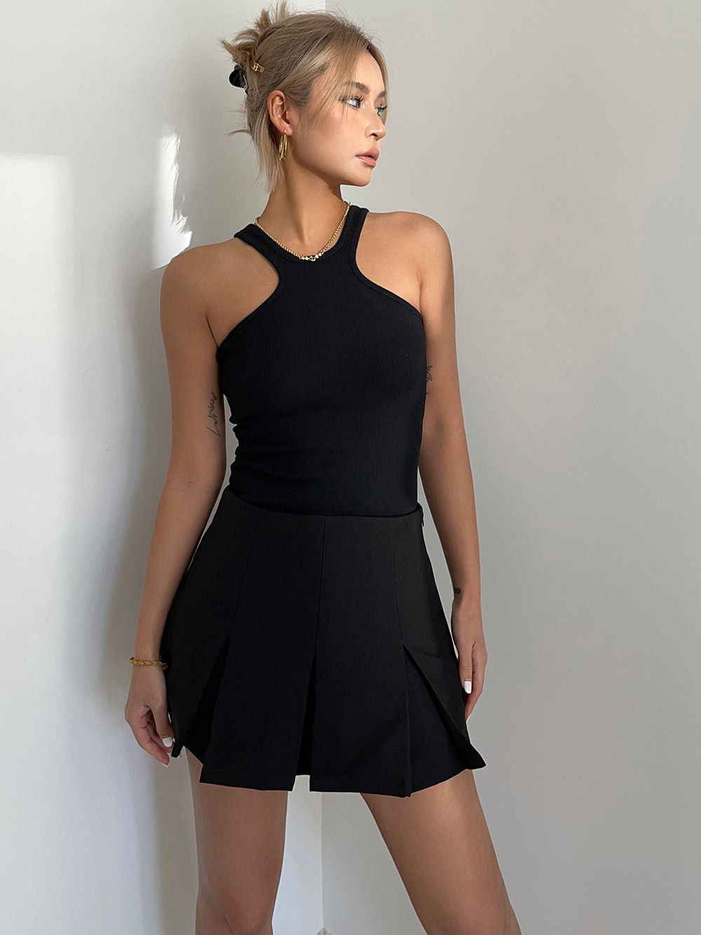 American retro college style a-line short skirt pants high waist pleated skirt short skirt summer R3074