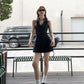 Hot girl halter neck dress chic waist a-line pleated short skirt R0583