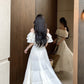 Summer beautiful one-shoulder short top a-line skirt beautiful two-piece suit R0853