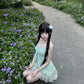 Summer beautiful suit green suspender top a-line skirt two-piece suit 2025 R0851