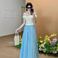 Summer gentle temperament vacation one shoulder top a line skirt two piece set R0852