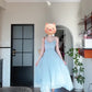French gentle style blue V-neck suspender skirt 2025 new seaside holiday style waist temperament dress R0443