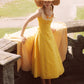 French pastoral style yellow suspender long dress lace girlish dress R5068