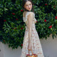French cotton pastoral lace print dress fishbone skirt square neck women R5071