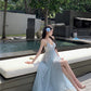 Blue V-neck suspender dress beautiful gentle temperament small skirt R0669