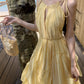 Beautiful yellow sling halter neck dress niche temperament fairy waist long skirt R0739