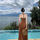 Travel wear retro beaded halter neck knitted dress seaside holiday beach dress R1593