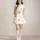 Beige 3D Flower Embroidered Sleeveless Dress with Lace-up Ruffles and Slim Waist Vest Dress R5135