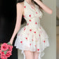 Pure desire style halter neck floral dress 2025 new style skirt design niche waist slimming short skirt R0123