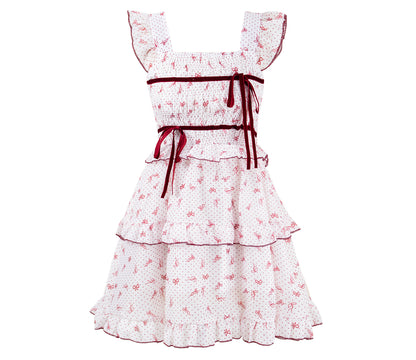Strawberry jam floral suspender dress 2025 new style gentle style waist slimming short skirt R0134