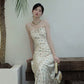 2025 new seaside holiday long dress French retro embroidery print tube top high waist dress backless R0138