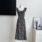 Tea break dress 2025 new dating rose island floral black dress medium-length ruffled skirt R0179