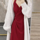 A complete set of retro red halter neck dress women's knitted sweater two-piece set R0132
