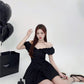 Tea break French pleated dress 2025 new waist slim Hepburn style little black dress R0152