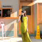 Green sleeveless dress for women, high-end fake two-piece temperament long dress R0770
