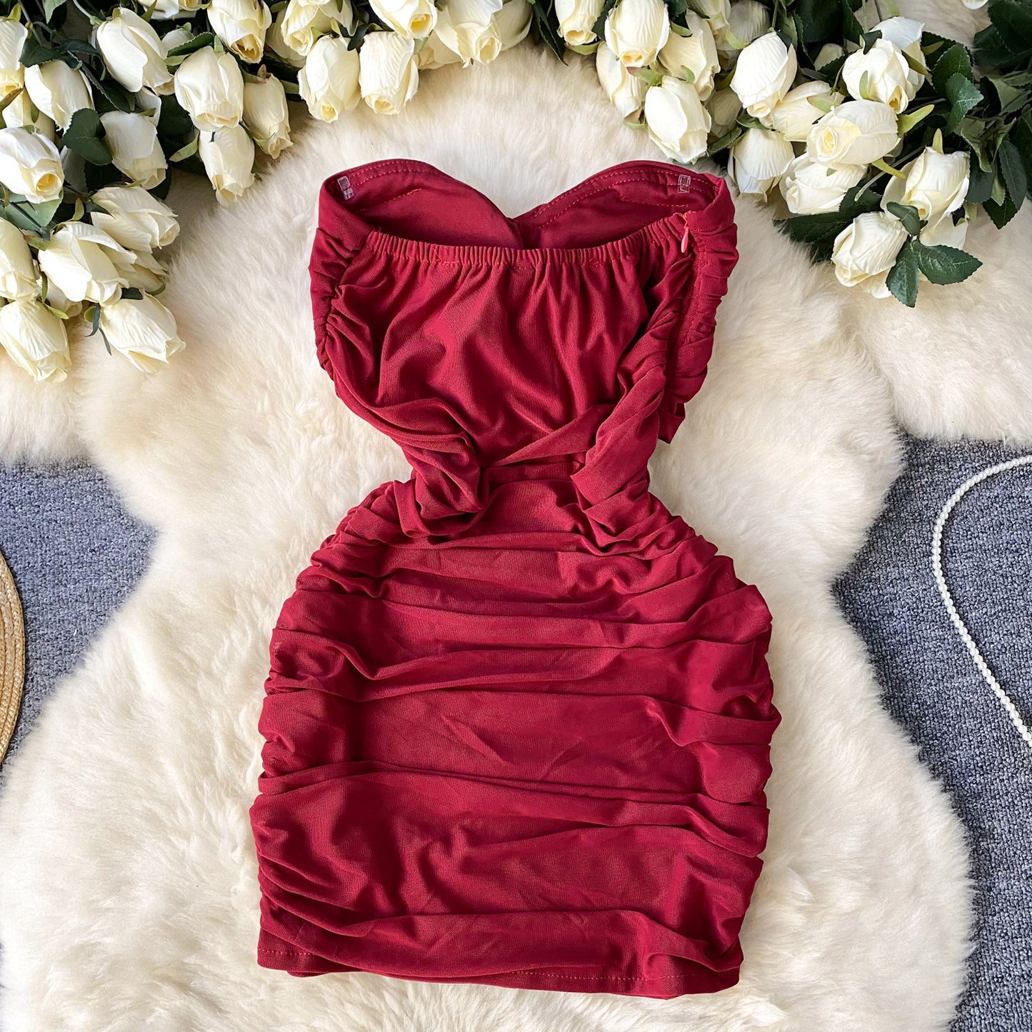 Sexy sleeveless tube top dress pure desire hot girl pleated slim hip small mesh skirt R2328