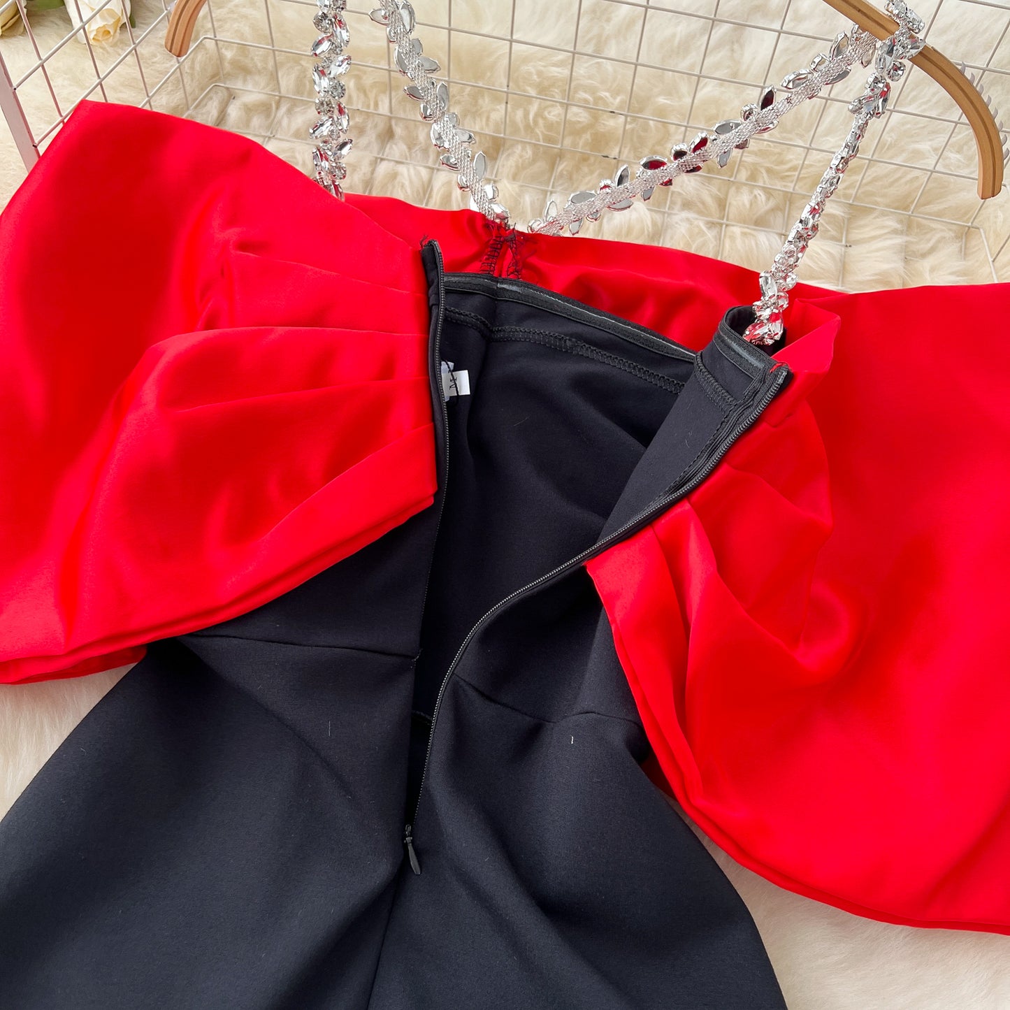 Evening dress high-end dress diamond-studded halter neck bow slim dress R2329