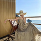 Retro printed suspender dress gentle temperament A-line long skirt R0660