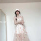 Flower suspender dress gentle temperament beautiful waist A-line long skirt R0661