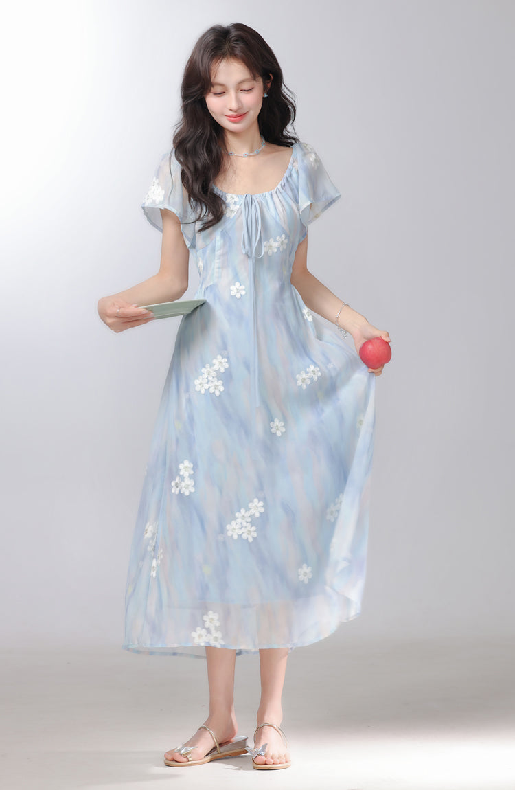 Temperament gentle style floral dress beautiful dress for seaside vacation R1945