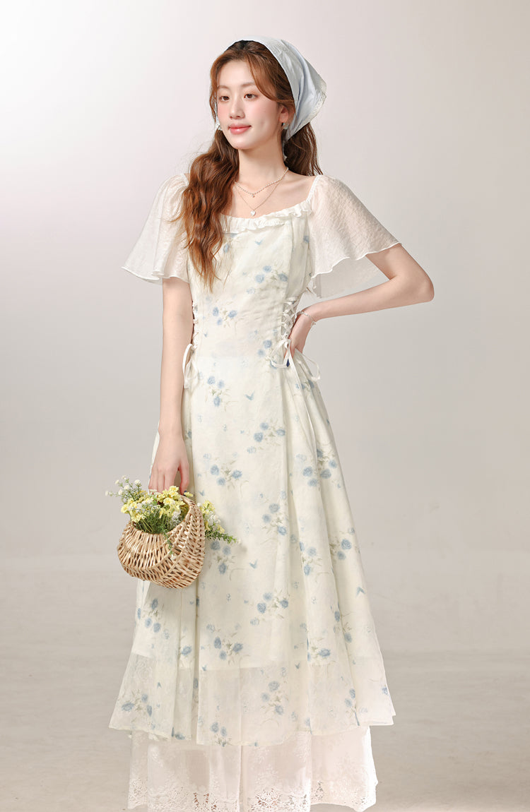 New Chinese style improved floral dress new summer daily commuting long skirt R1944