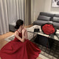 Burgundy halter neck dress French style suspender dress high-end dress R1454
