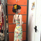 Floral suspender dress with gentle temperament, slim waist and hip skirt R0574