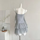 Multi-layered ruffled V-neck chiffon suspender dress with flowers for holiday R2128