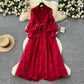 French high-end dress 2025 waist embroidery V-neck lantern sleeves single-breasted long skirt R2135
