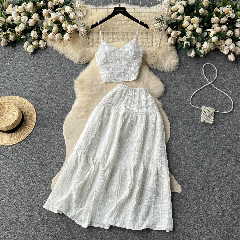 Age-reducing suit 2025 new suspender top short versatile swing skirt two-piece suit trendy R2131