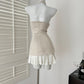 White and rich beauty tube top small fragrance flower atmosphere scarf pleated dress R2127