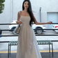 Gentle white moonlight suspender dress unique waist A-line skirt R0514