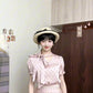 Wear a gentle and elegant pink polka dot long-sleeved shirt and skirt two-piece suit R0897