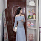 Summer beautiful vacation gentle style blue one shoulder top a line skirt two piece set R0898