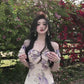 Purple V-neck floral one-shoulder dress gentle temperament waist A-line long skirt R0776