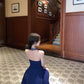 Blue halter dress with rhinestones, slim waist, A-line short dress R0571