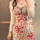 Tea break French floral sling dress, beautiful waist slim fit hip long dress R0567