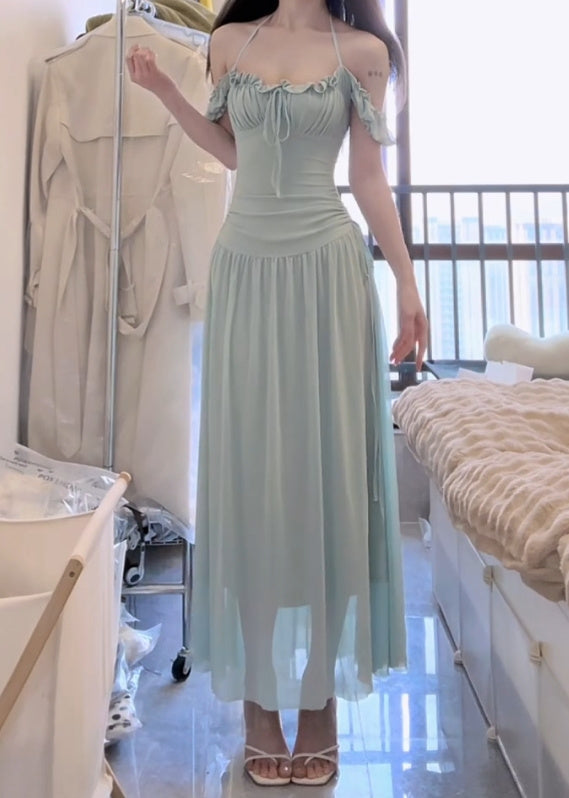Mint green halter dress with waist and beautiful small skirt R0569