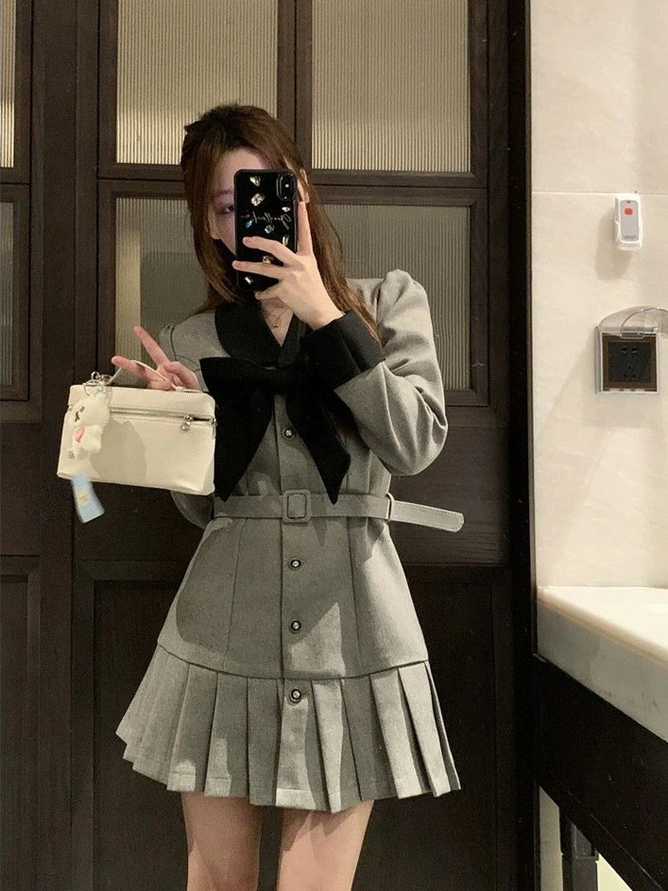 French high-end waist dress new large size waist slimming A-line pleated skirt R1883