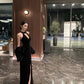 Birthday dress high-end dress high-end niche temperament lady black halter dress R1816