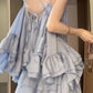 Suit blue suspender dress short skirt skirt summer outfit matching a complete set R0795